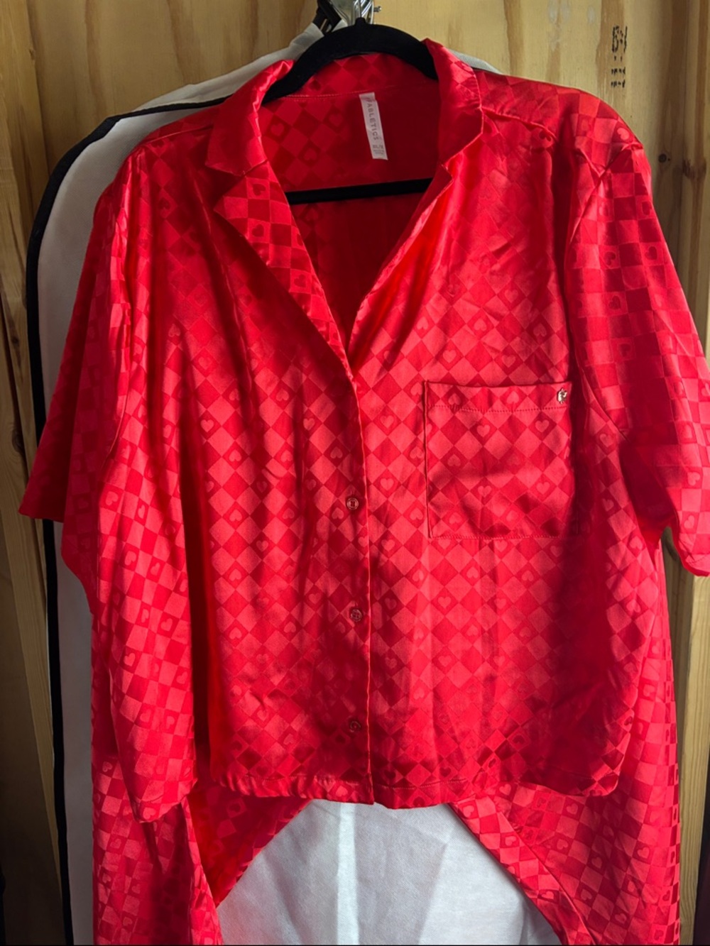 Fabletics Red Satin Short Sleeve Pajama Top